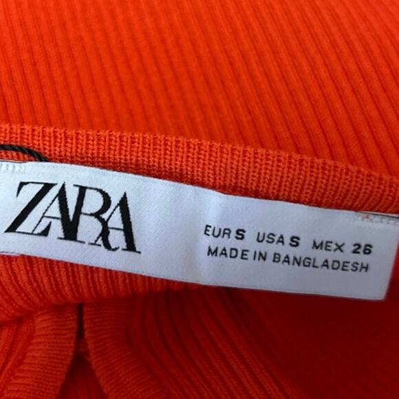 Zara Orange Ribbed Knit Long Sleeve Cut Out Cardian Cardigan Crop Top Size S - Picture 3 of 4
